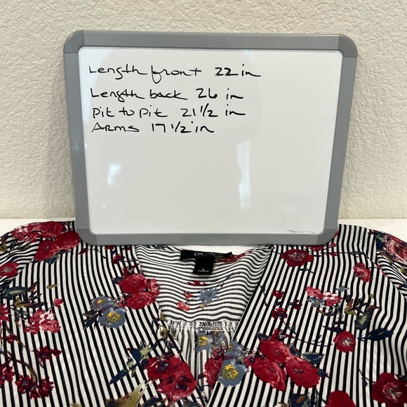 BCX Floral Stripe Wrap Front Bell Sleeve Blouse Women’s Large - Picture 7 of 9